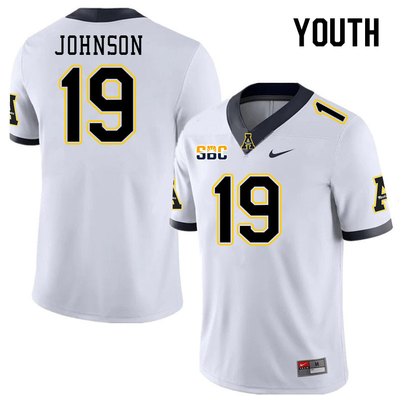 Youth #19 Ethan Johnson Appalachian State Mountaineers College Football Jerseys Stitched Sale-White - Click Image to Close